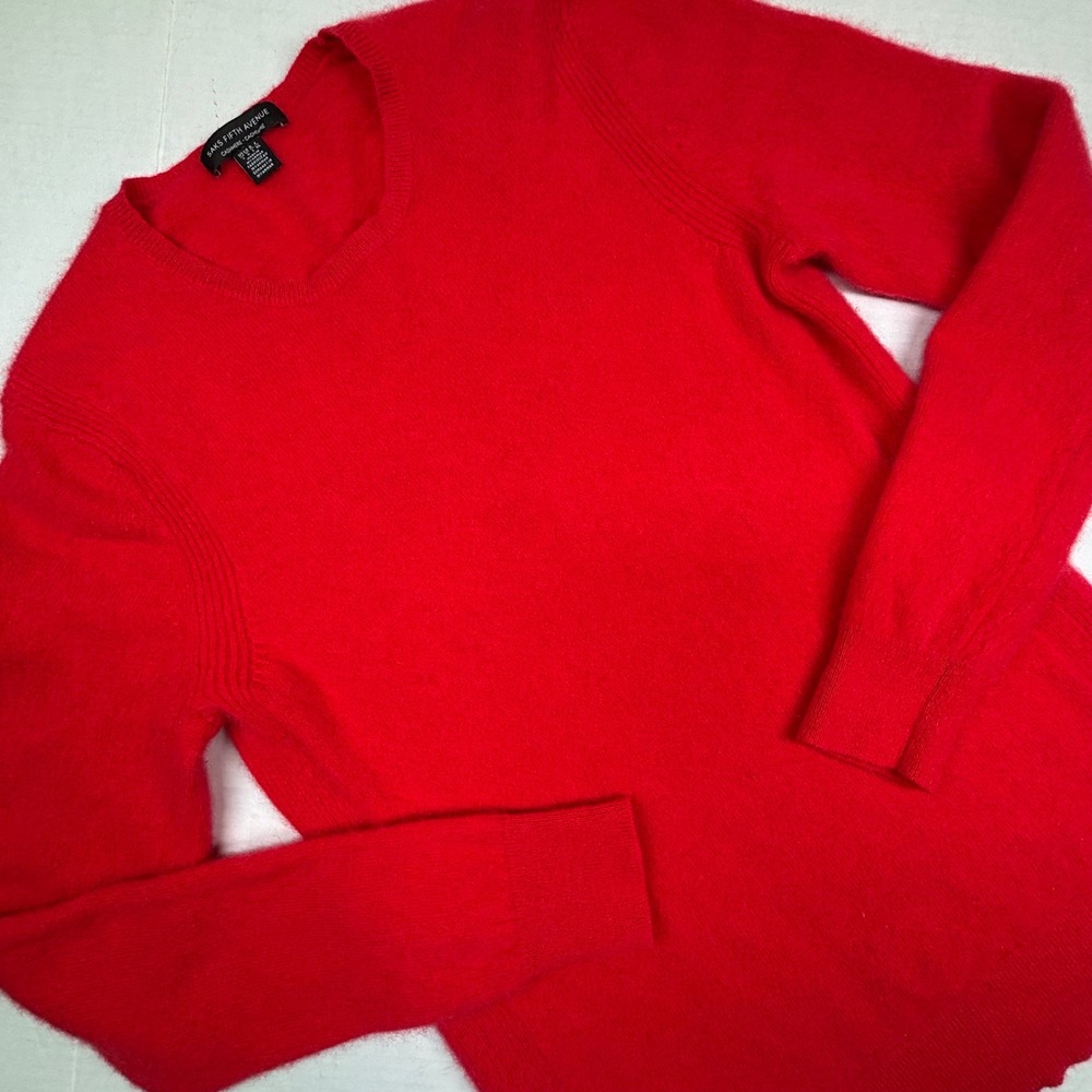 Saks Fifth Avenue 100%‎ Cashmere Pullover Sweater Womens Large Red Soft Classic